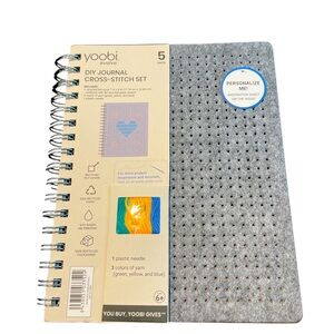 Yoobi DIY Journal Cross-Stitch Set Gray with Colorful Yarn New NWT